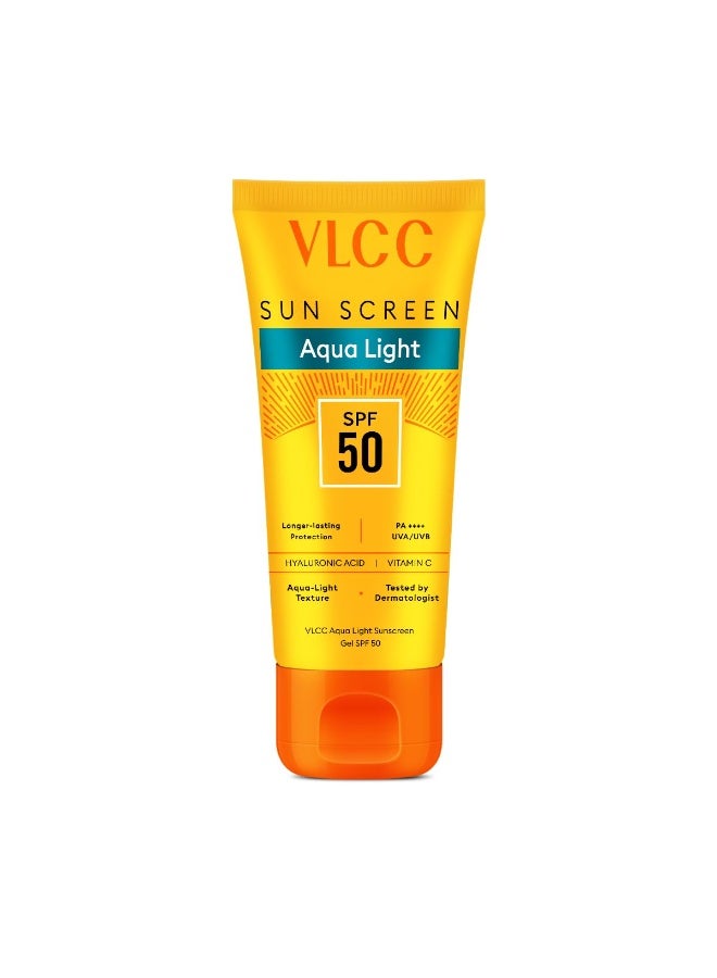 VLCC Aqua Light Sunscreen Gel SPF 50 PA+++ | Fast-Absorbing, Non-Greasy, No White Cast | Broad Spectrum UV Protection | Hyaluronic Acid & Vitamin C | Dry Touch, Lightweight, Hydrating Sunscreen - 100g - Image 1